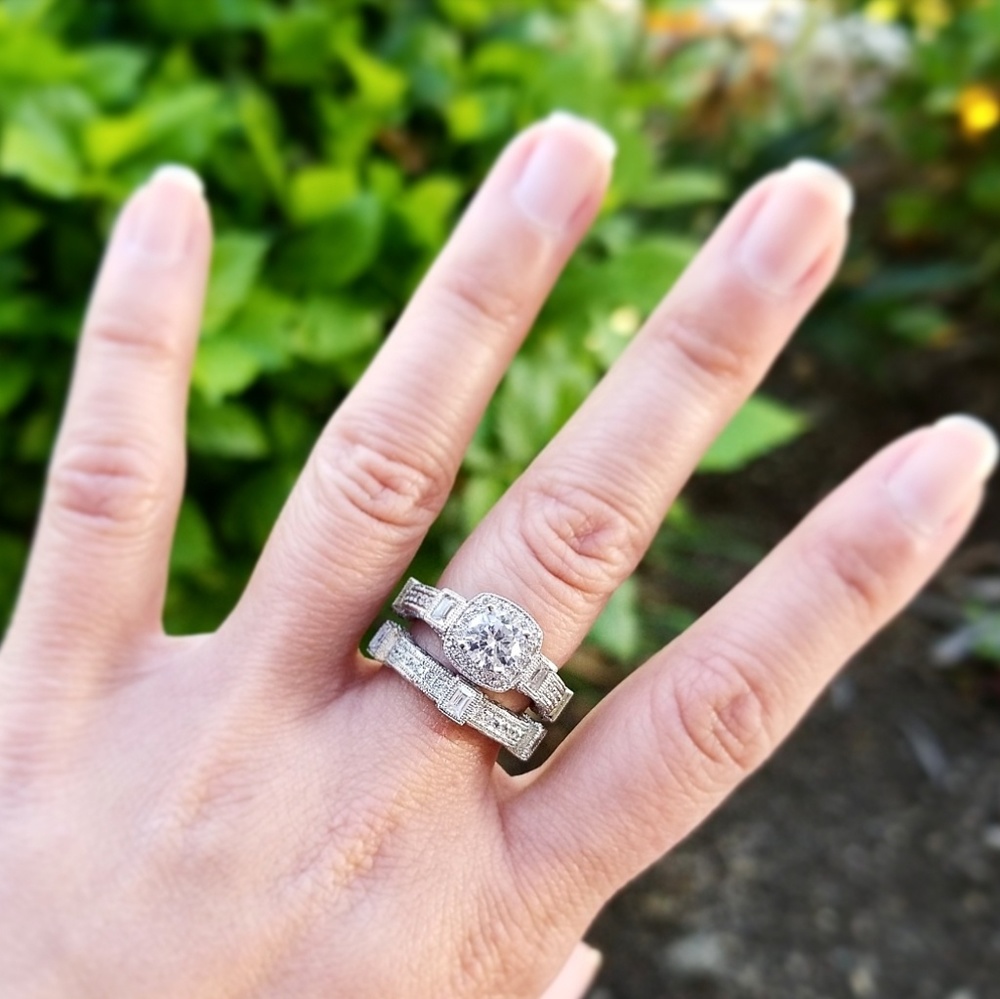 💎NEW💎 18K WHITE GOLD PLATED ART DECO BRIDAL SET - Picture 6 of 8